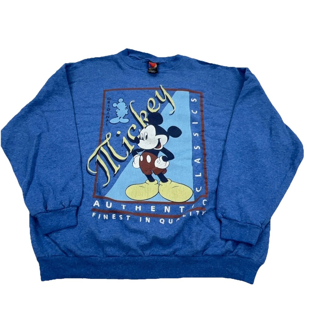 Vintage Disney Sweatshirt Men XL Blue Crew Neck Sweater Mickey Mouse 90s Y2K 00s